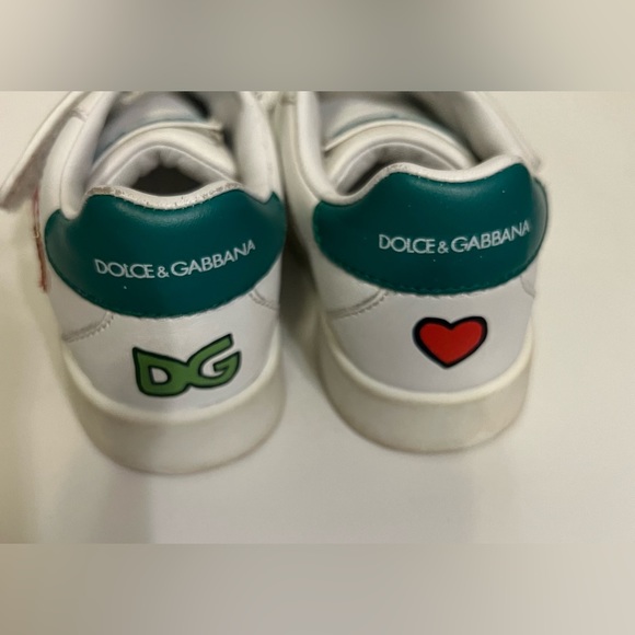 Gabbana Girls White/ Green  Portofino Leather Sneakers Sz 22, US 6.5 - Picture 6 of 13